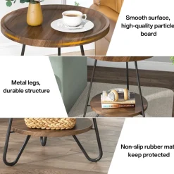 Hot Tribesigns Round End Table, 2-Tier Side Table Accent Table with Metal Legs