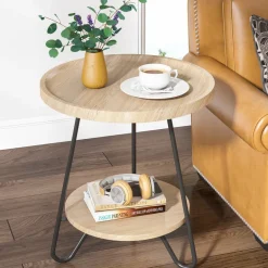 Hot Tribesigns Round End Table, 2-Tier Side Table Accent Table with Metal Legs