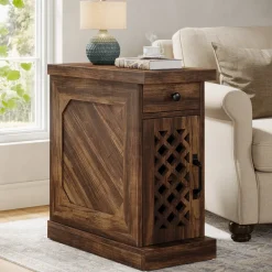 New Tribesigns Rustic Side Table, End Table Nightstand with Storage Drawer