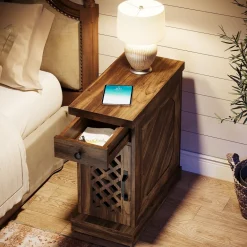 New Tribesigns Rustic Side Table, End Table Nightstand with Storage Drawer