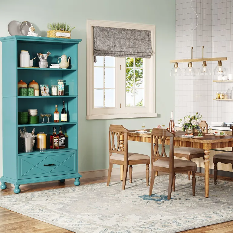 Clearance Tribesigns 6-Shelf Bookcase with Drawer, 71" Bookshelf with Solid Wood Legs