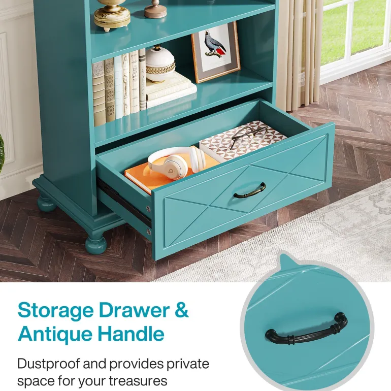 Clearance Tribesigns 6-Shelf Bookcase with Drawer, 71" Bookshelf with Solid Wood Legs