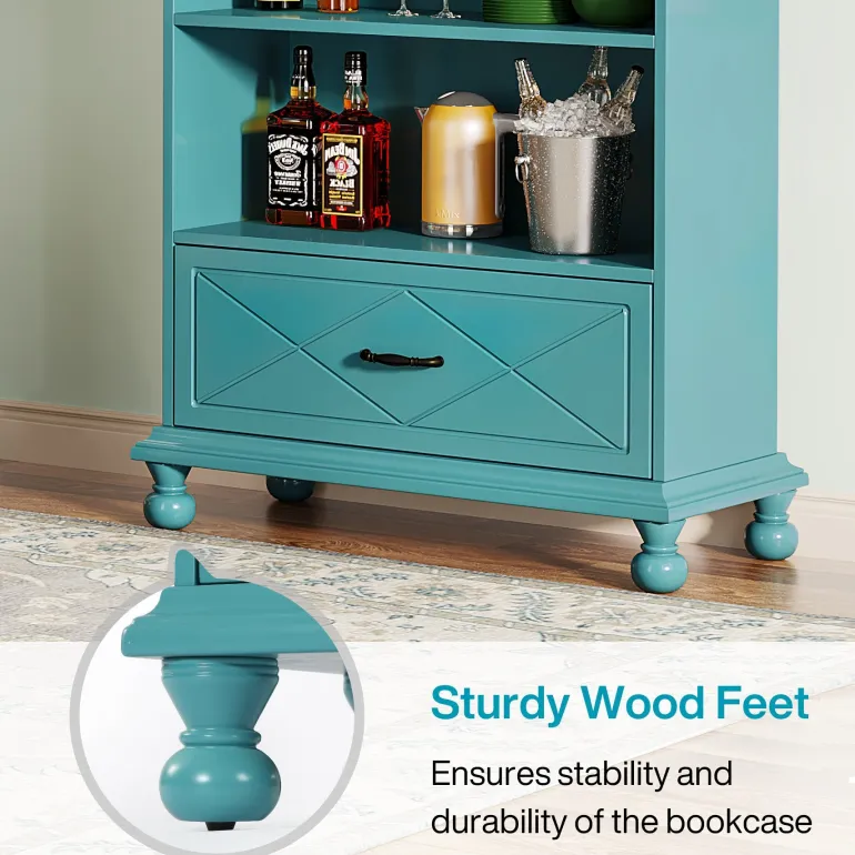Clearance Tribesigns 6-Shelf Bookcase with Drawer, 71" Bookshelf with Solid Wood Legs