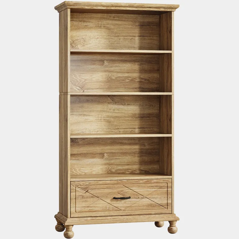 Clearance Tribesigns 6-Shelf Bookcase with Drawer, 71" Bookshelf with Solid Wood Legs