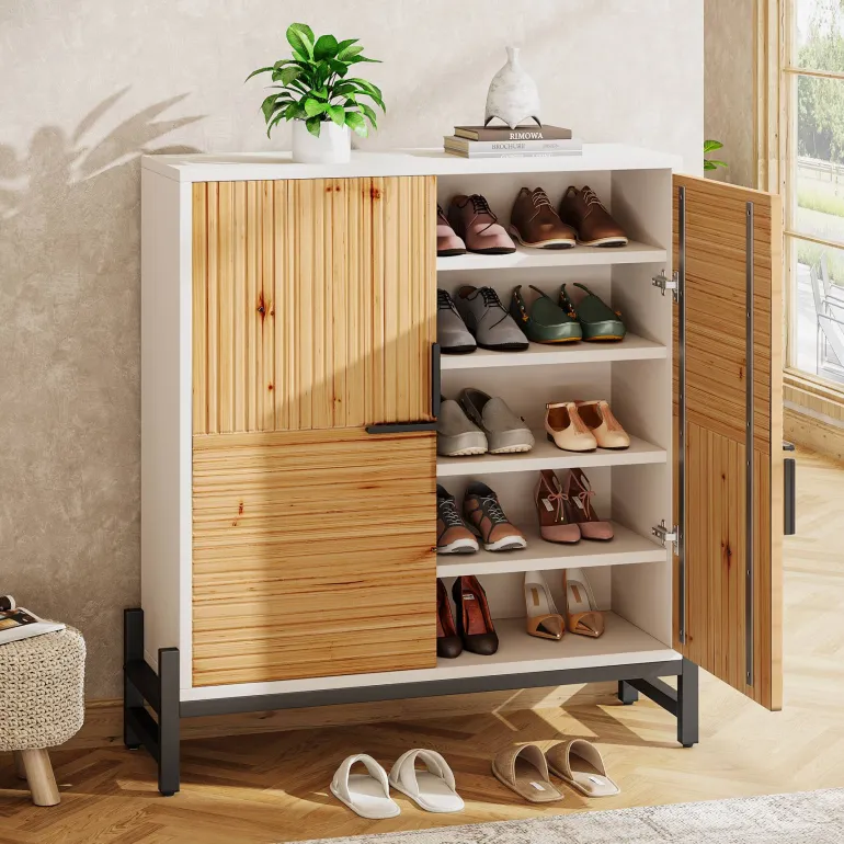 Cheap Tribesigns Shoe Cabinet, 5 Tier Shoe Organizer with Doors & Adjustable Shelves