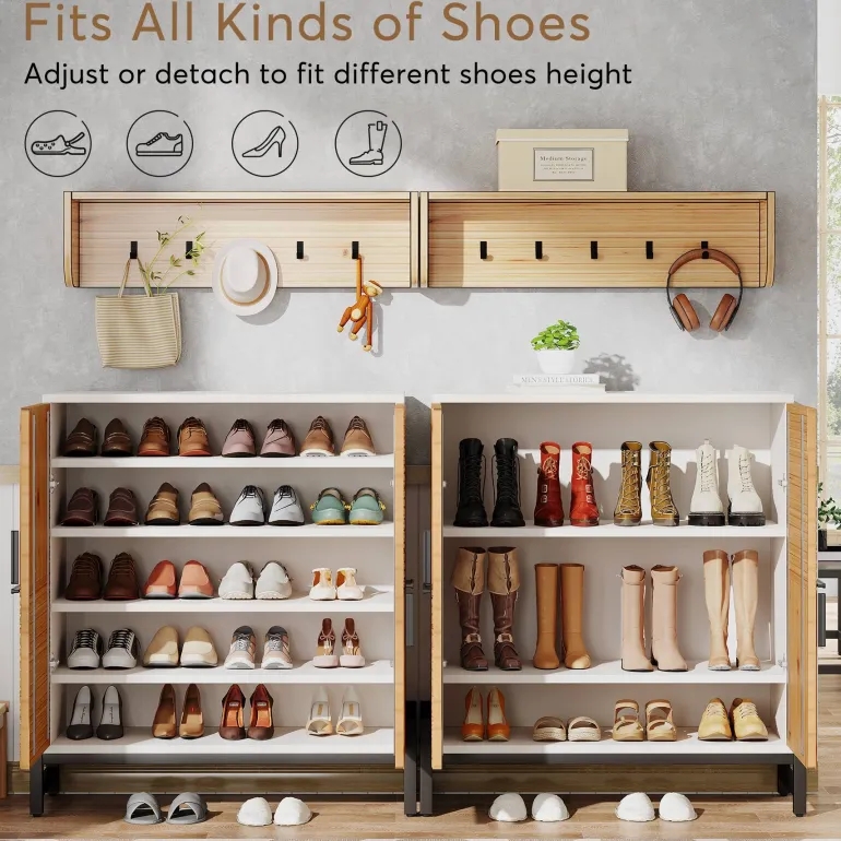 Cheap Tribesigns Shoe Cabinet, 5 Tier Shoe Organizer with Doors & Adjustable Shelves