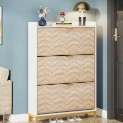 Clearance Tribesigns Shoe Cabinet, Freestanding Shoe Rack Organizer with 3 Flip Drawers