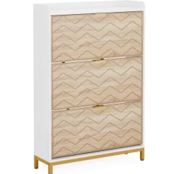 Clearance Tribesigns Shoe Cabinet, Freestanding Shoe Rack Organizer with 3 Flip Drawers
