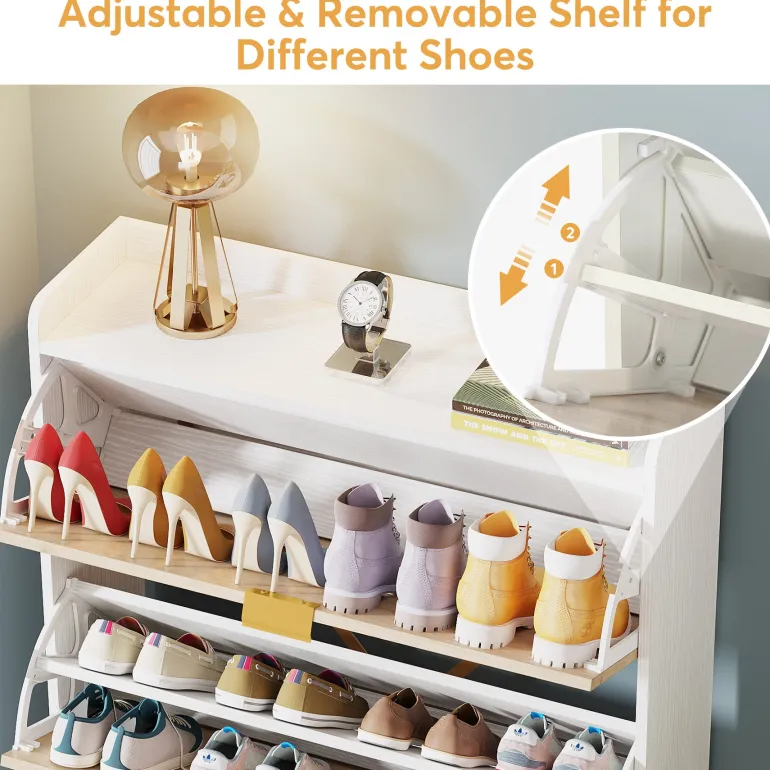 Clearance Tribesigns Shoe Cabinet, Freestanding Shoe Rack Organizer with 3 Flip Drawers