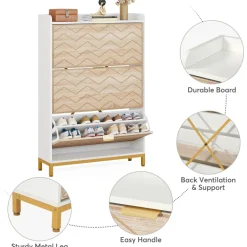 Clearance Tribesigns Shoe Cabinet, Freestanding Shoe Rack Organizer with 3 Flip Drawers
