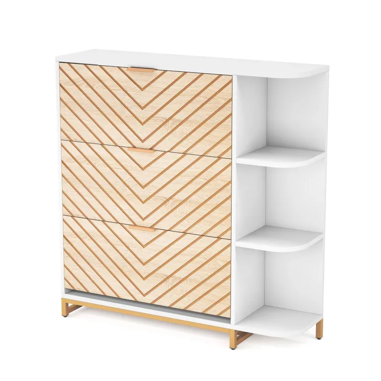 New Tribesigns Shoe Cabinet, Modern 24 Pair Shoe Rack Organizer with Doors & Shelves