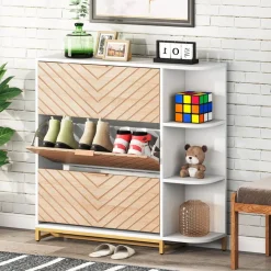 New Tribesigns Shoe Cabinet, Modern 24 Pair Shoe Rack Organizer with Doors & Shelves