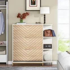 New Tribesigns Shoe Cabinet, Modern 24 Pair Shoe Rack Organizer with Doors & Shelves