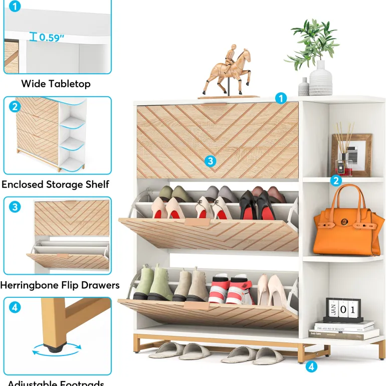 New Tribesigns Shoe Cabinet, Modern 24 Pair Shoe Rack Organizer with Doors & Shelves