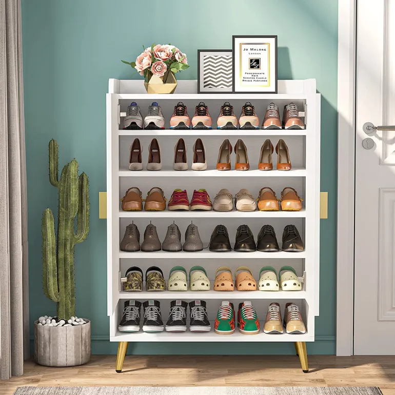 Sale Tribesigns Shoe Cabinet, Shoe Storage Organizer with Adjustable Shelves