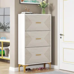 Cheap Tribesigns Shoe Cabinet, Slim Hidden Shoe Rack Organizer with 3 Flip Drawers
