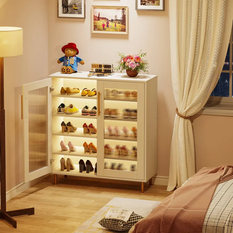 Hot Tribesigns Shoe Cabinet, 5-Tier Shoe Organizer with LED Light & Acrylic Doors