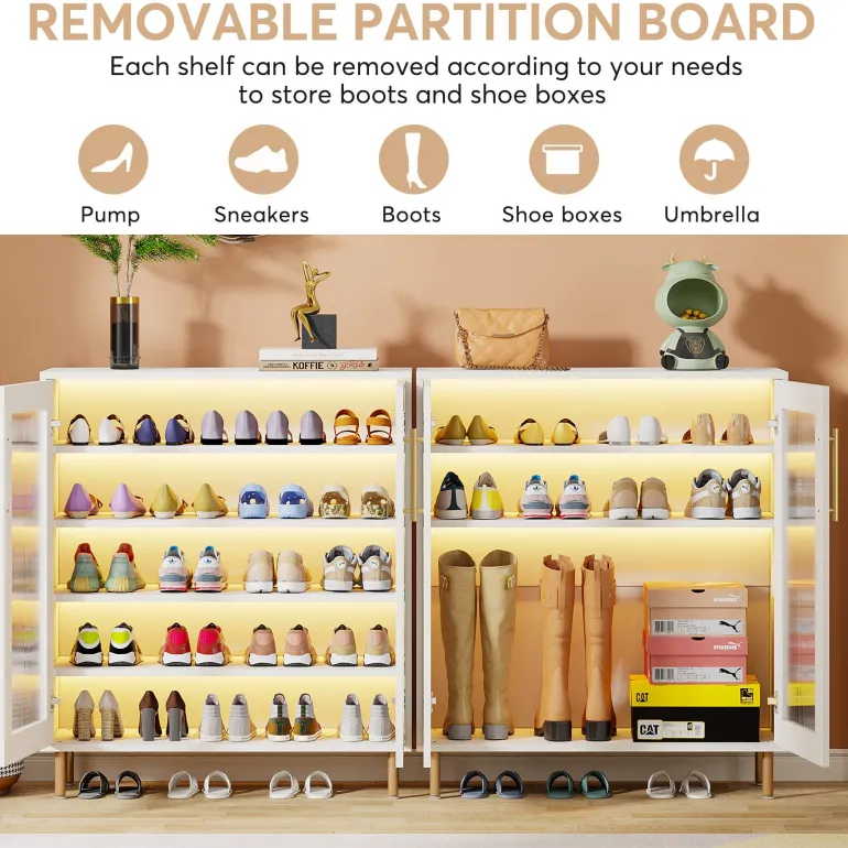 Hot Tribesigns Shoe Cabinet, 5-Tier Shoe Organizer with LED Light & Acrylic Doors