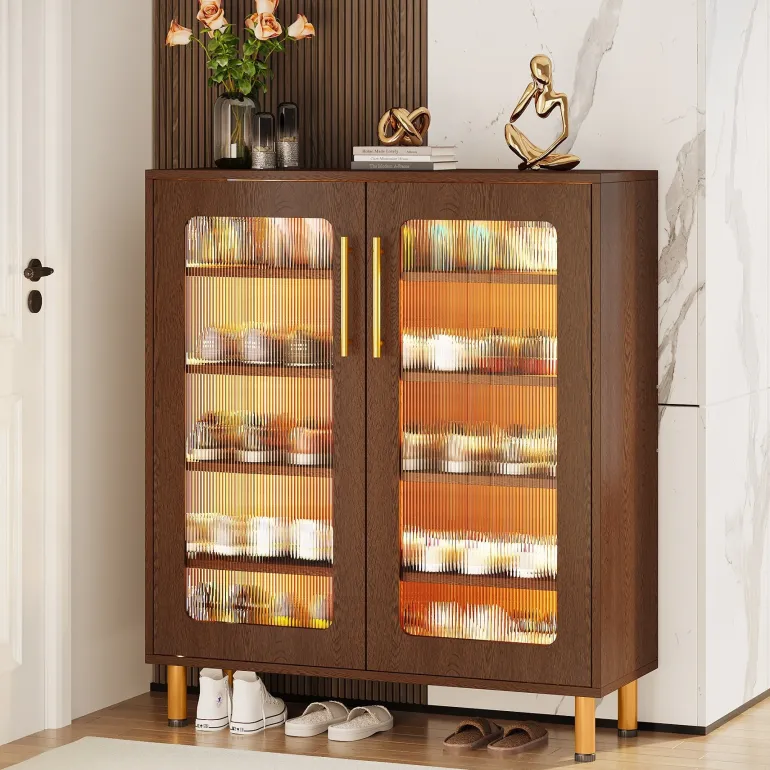Hot Tribesigns Shoe Cabinet, 5-Tier Shoe Organizer with LED Light & Acrylic Doors