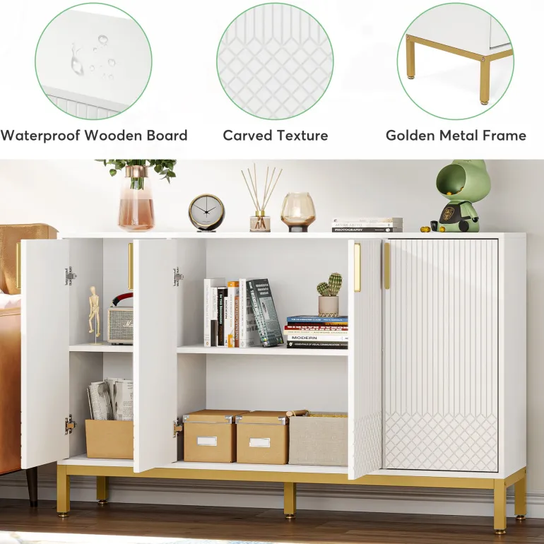 Online Tribesigns Sideboard Buffet, 59" Luxury Buffet Storage Cabinet with 4 Doors