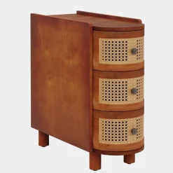 New Tribesigns Solid Wood End Table, 3 - Drawer Side Table NightStand with 3 Rattan Drawers