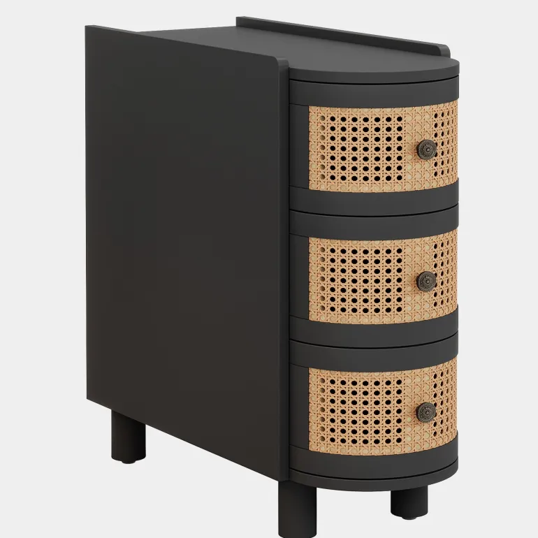 New Tribesigns Solid Wood End Table, 3 - Drawer Side Table NightStand with 3 Rattan Drawers