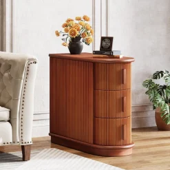New Tribesigns Solid Wood End Table, Narrow Side Table Nightstand with 3 - drawer