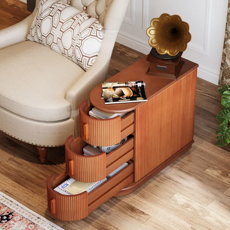 New Tribesigns Solid Wood End Table, Narrow Side Table Nightstand with 3 - drawer