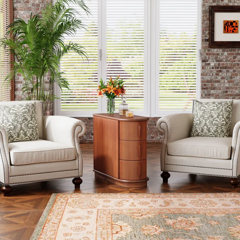 New Tribesigns Solid Wood End Table, Narrow Side Table Nightstand with 3 - drawer