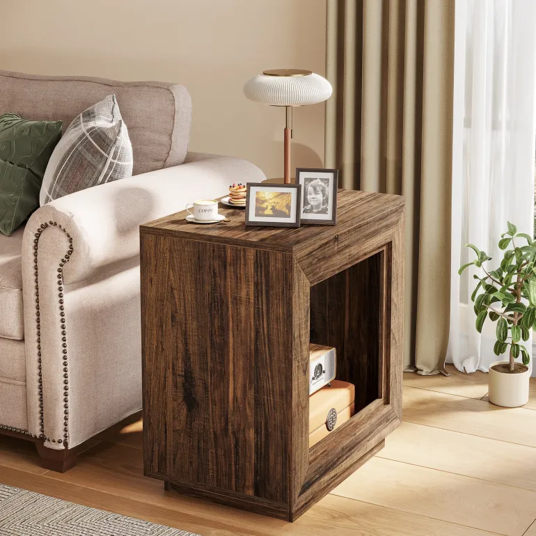 Best Sale Tribesigns Solid Wood End Table, Square Side Table Nightstands with Storage
