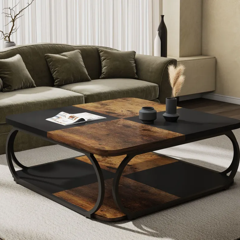Outlet Tribesigns Square Coffee Table, 39" Central Cocktail Table with 2-Tier Shelves