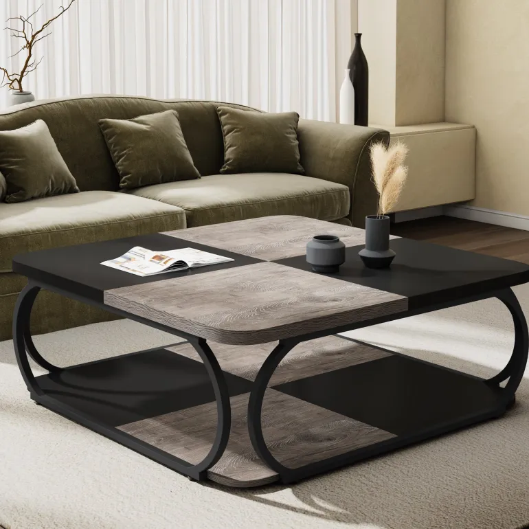 Outlet Tribesigns Square Coffee Table, 39" Central Cocktail Table with 2-Tier Shelves