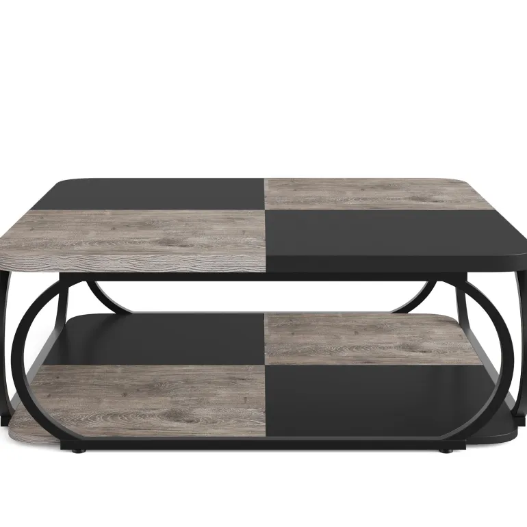 Outlet Tribesigns Square Coffee Table, 39" Central Cocktail Table with 2-Tier Shelves