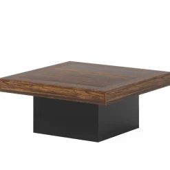 Shop Tribesigns Square Coffee Table, Farmhouse Wood Cocktail Table with LED Light