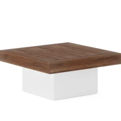 Shop Tribesigns Square Coffee Table, Farmhouse Wood Cocktail Table with LED Light