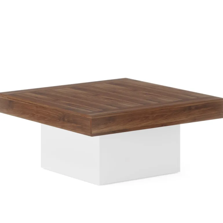 Shop Tribesigns Square Coffee Table, Farmhouse Wood Cocktail Table with LED Light