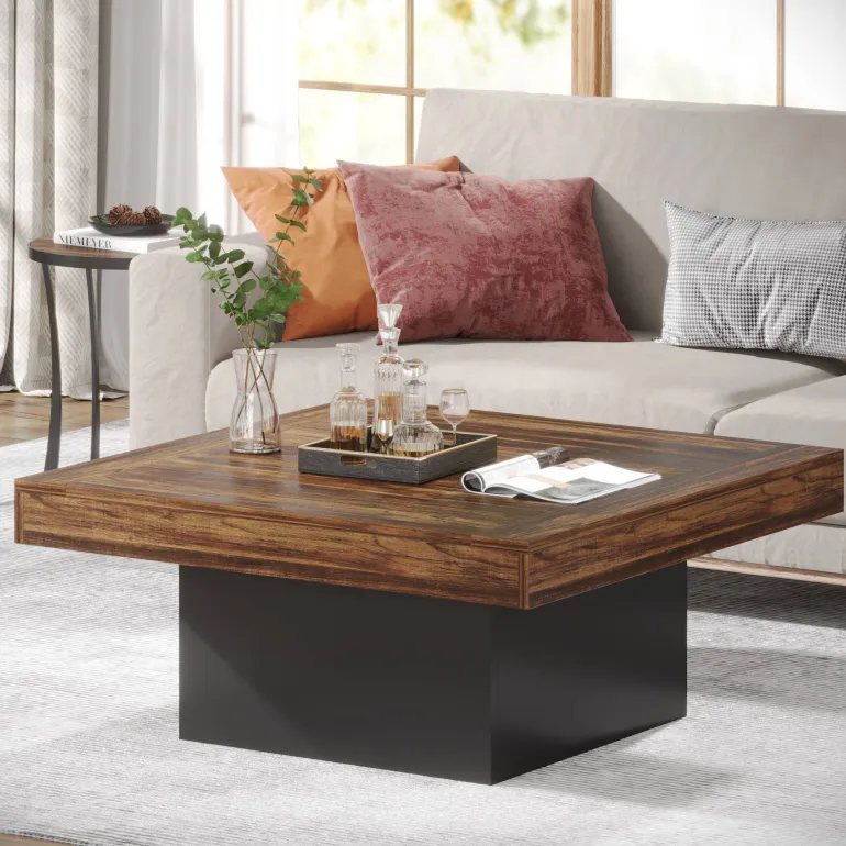 Shop Tribesigns Square Coffee Table, Farmhouse Wood Cocktail Table with LED Light