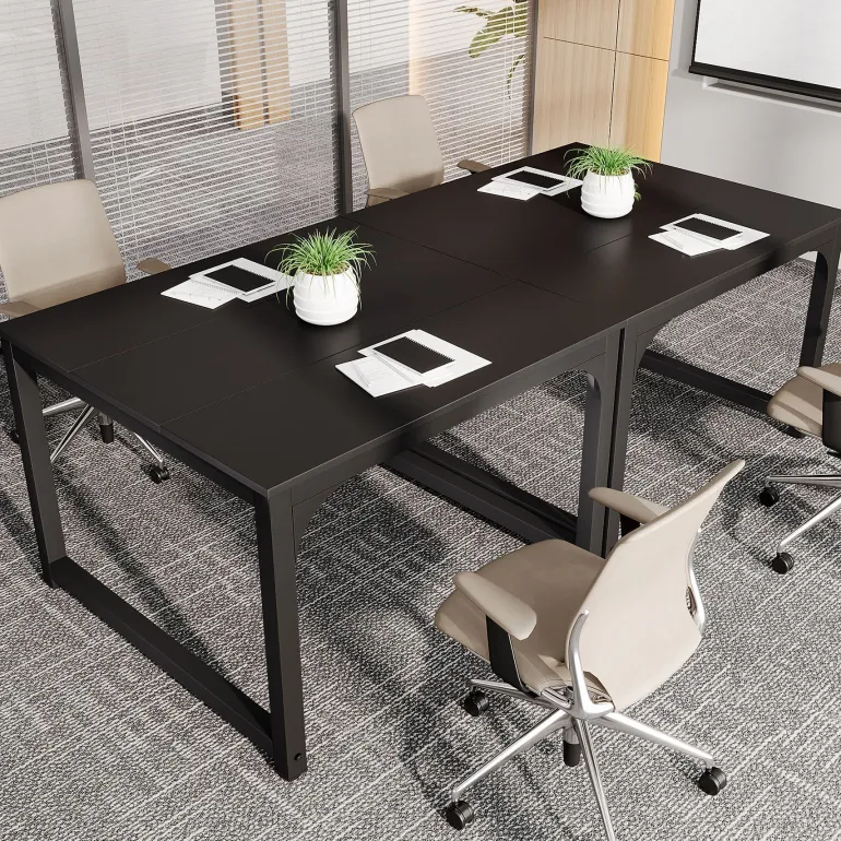 Discount Tribesigns Square Conference Table, Small Meeting Seminar Table Meeting Room Table