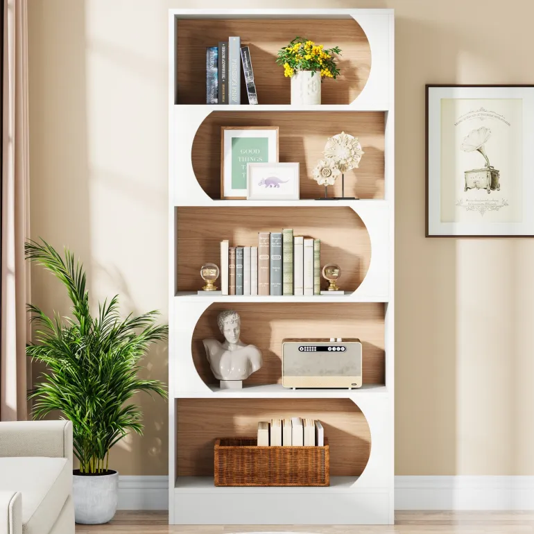 Cheap Tribesigns 5-Tier Bookcase, 71" Wood Etagere Bookshelf with Storage Shelves