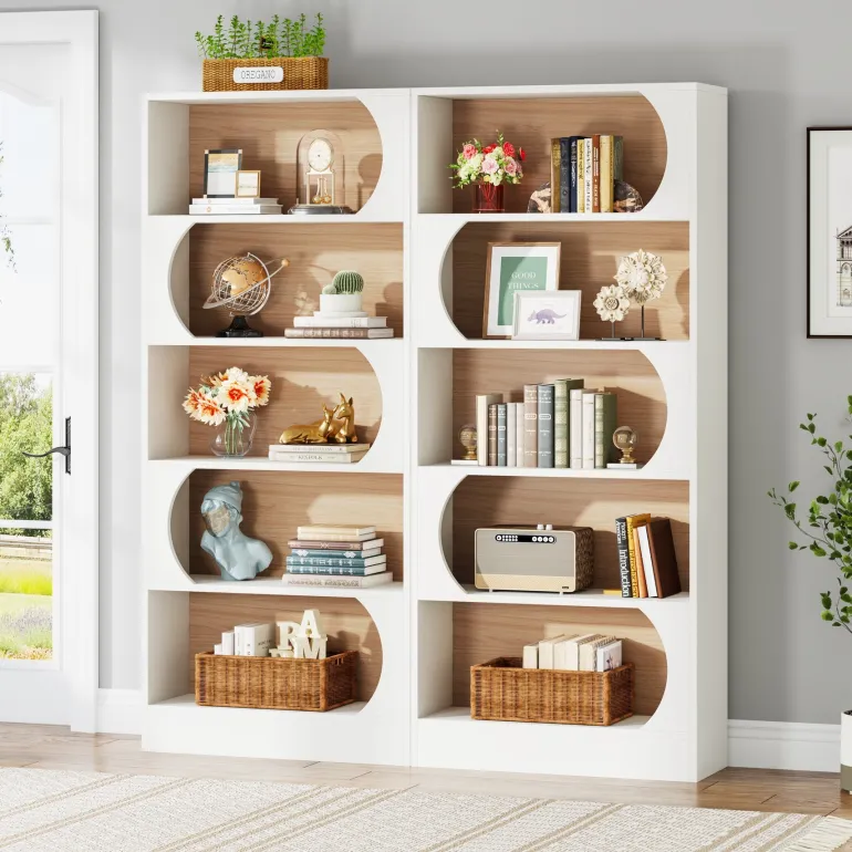 Cheap Tribesigns 5-Tier Bookcase, 71" Wood Etagere Bookshelf with Storage Shelves