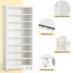 Best Sale Tribesigns 9-Tier Bookcase Wood Bookshelf with LED Lighting & Solid Wood Legs