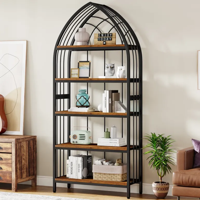 Cheap Tribesigns 5-Tier Bookshelf, 74.8" Industrial Curved Bookcase Freestanding Display Shelf
