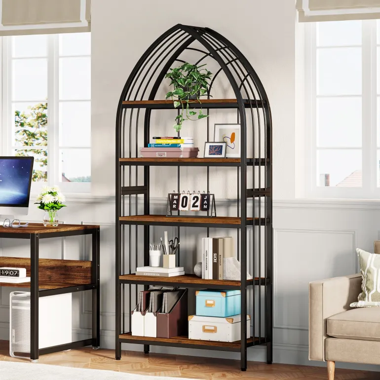 Cheap Tribesigns 5-Tier Bookshelf, 74.8" Industrial Curved Bookcase Freestanding Display Shelf