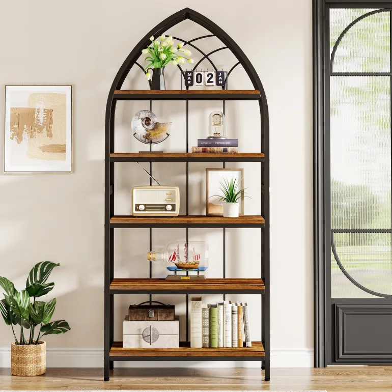 Cheap Tribesigns 5-Tier Bookshelf, 74.8" Industrial Curved Bookcase Freestanding Display Shelf