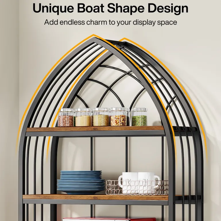 Cheap Tribesigns 5-Tier Bookshelf, 74.8" Industrial Curved Bookcase Freestanding Display Shelf