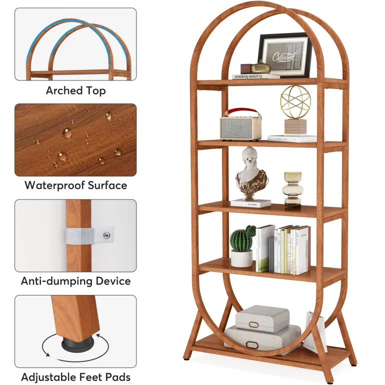 Flash Sale Tribesigns 5-Tier Bookshelf, 70.8" Open Bookcase Arched Display Rack