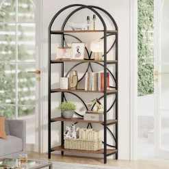 Discount Tribesigns 5-Tier Bookshelf, 75" Tall Arched Bookcase Display Rack