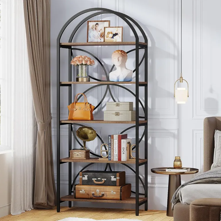 Discount Tribesigns 5-Tier Bookshelf, 75" Tall Arched Bookcase Display Rack