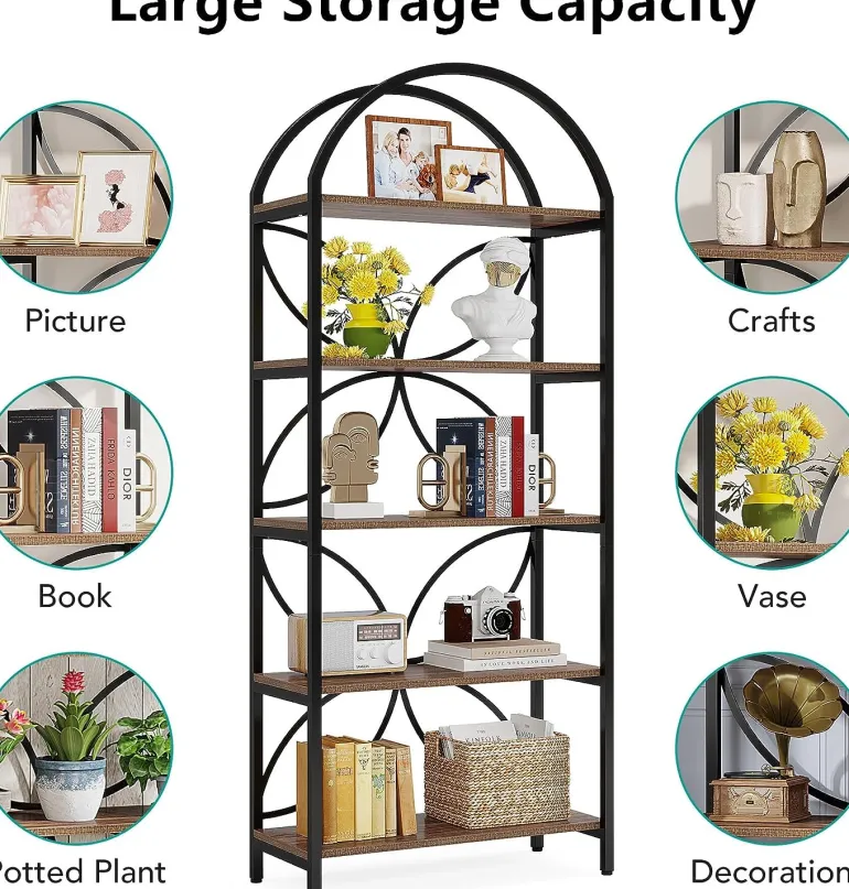 Discount Tribesigns 5-Tier Bookshelf, 75" Tall Arched Bookcase Display Rack