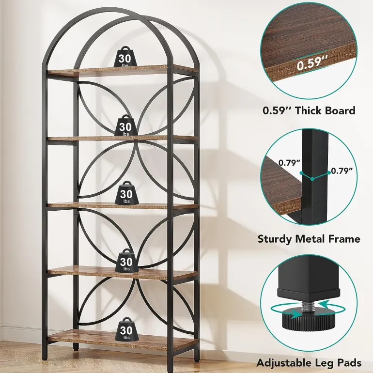 Discount Tribesigns 5-Tier Bookshelf, 75" Tall Arched Bookcase Display Rack